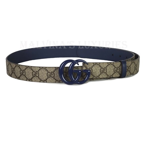 GUCCI BELT 414516 GG LOGO SUPREME MONOGRAM BLUE MARMONT BUCKLE UNISEX 115 / 46 - Picture 4 of 16
